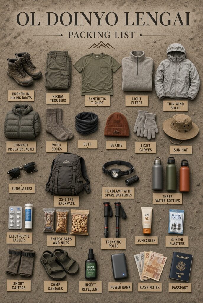 Pl Doinyo lengai packing list and what gear to wear